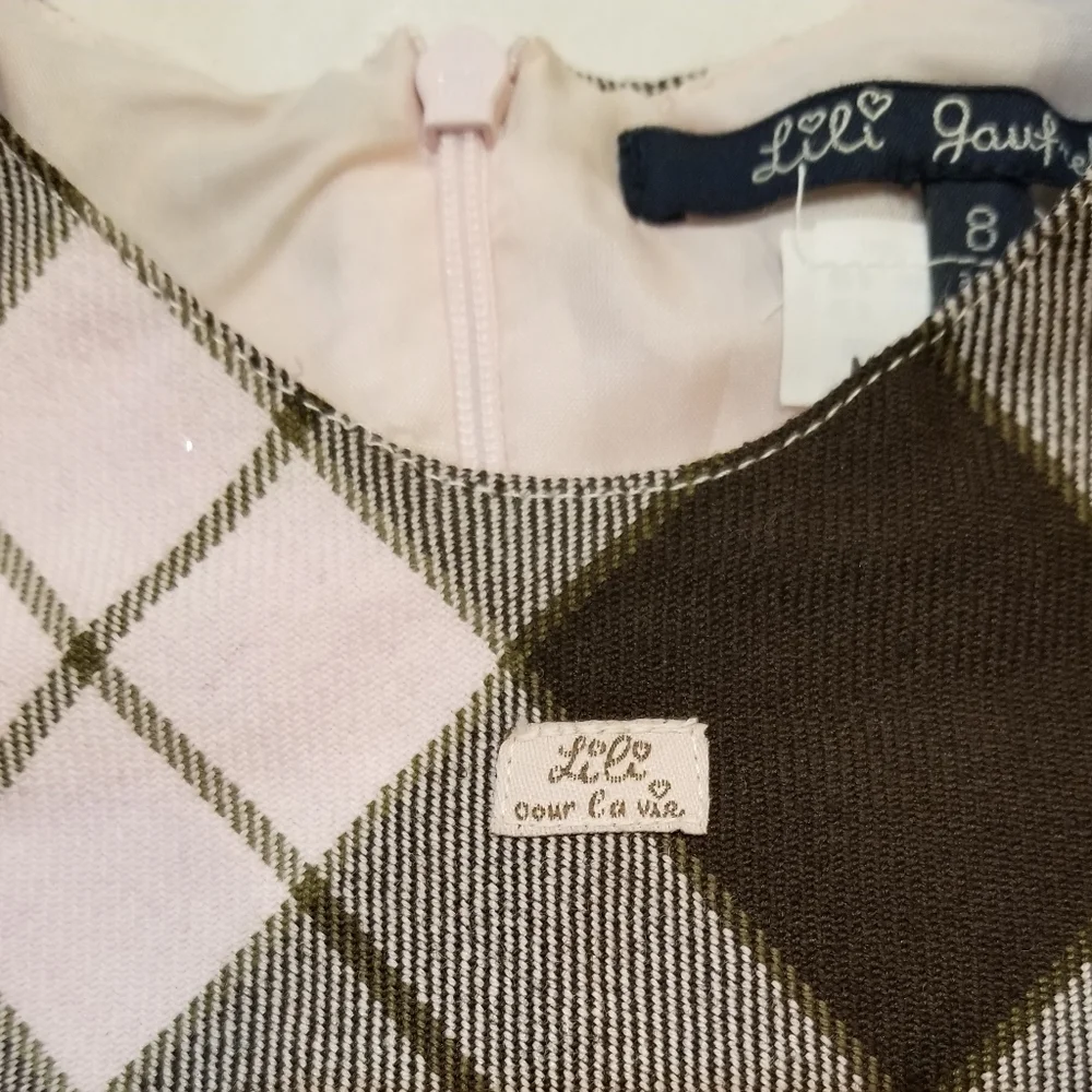LILI GAUFRETTE France Pink & Brown Plaid Sleeveless A-Line Dress 8 - Picture 8 of 15